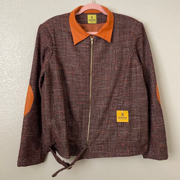 Deborah Ann Mack Jacket Womens Size 8 Red Orange Wool Tweed Leather Bomber Retro - Picture 4 of 16